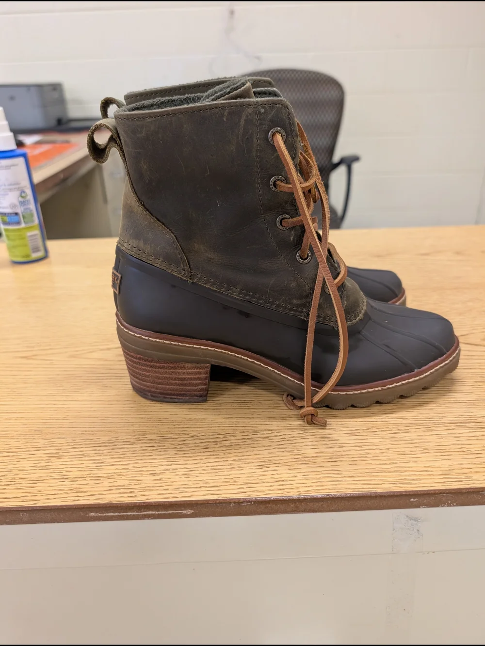 Sperry Olive Green and Brown Waterproof Lace-Up Duck Boots